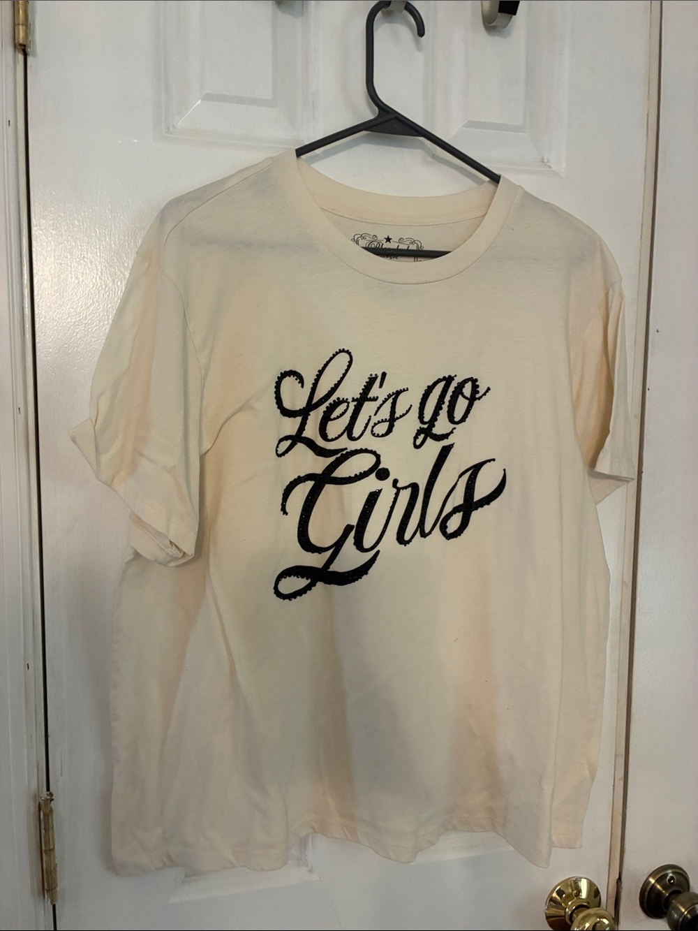 “Let’s Go Girls” Cream Short Sleeve Tee with Black embellishment